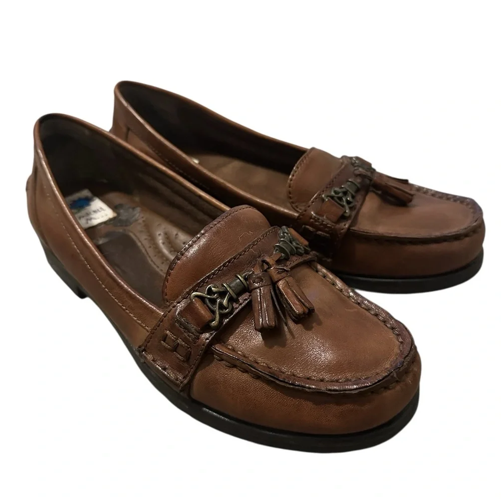 Michel M. Brown Leather Tassel Loafers Size 6
